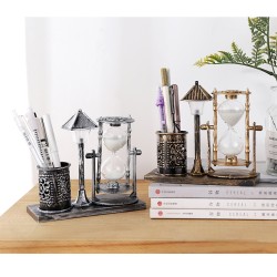 Multi-Ourpose Night Light Pen Holders Ornaments Retro Sandglass Pen Holder Case Office Home Desk Stationery Organizer Decoration