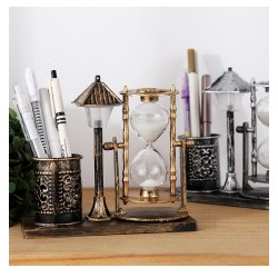Multi-Ourpose Night Light Pen Holders Ornaments Retro Sandglass Pen Holder Case Office Home Desk Stationery Organizer Decoration