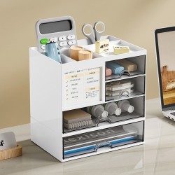 Divided Pen Holder Transparent Drawer-style Multi-functional Desk Organizer