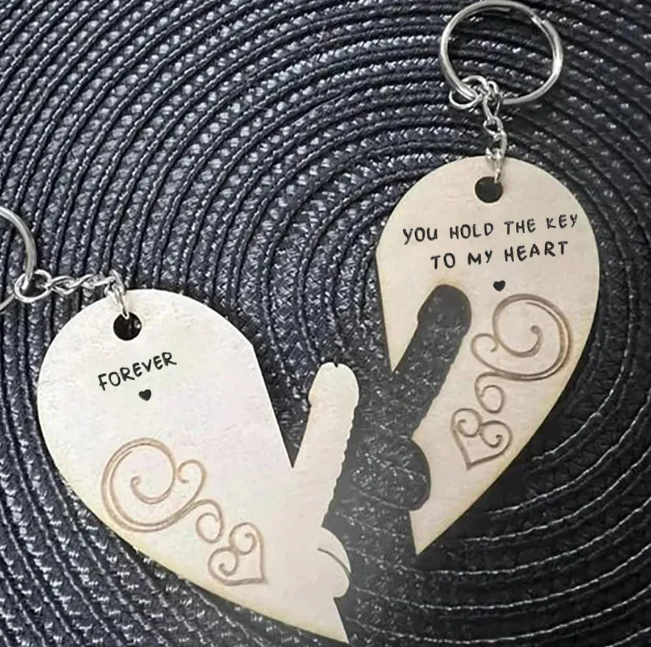 Engraved Wooden Love Couple Keychain