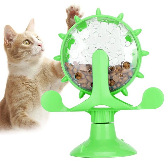 Pet Toy Rotation Cat Puzzle Toy Food Leakage Pet Cat Leaking Toy Interactive Cat Toys Pet Toy Ferris Wheel Food Dispensing Pet Slow Feeder Toy with Automatic 360° Turntable for Pet Trainer (Green)