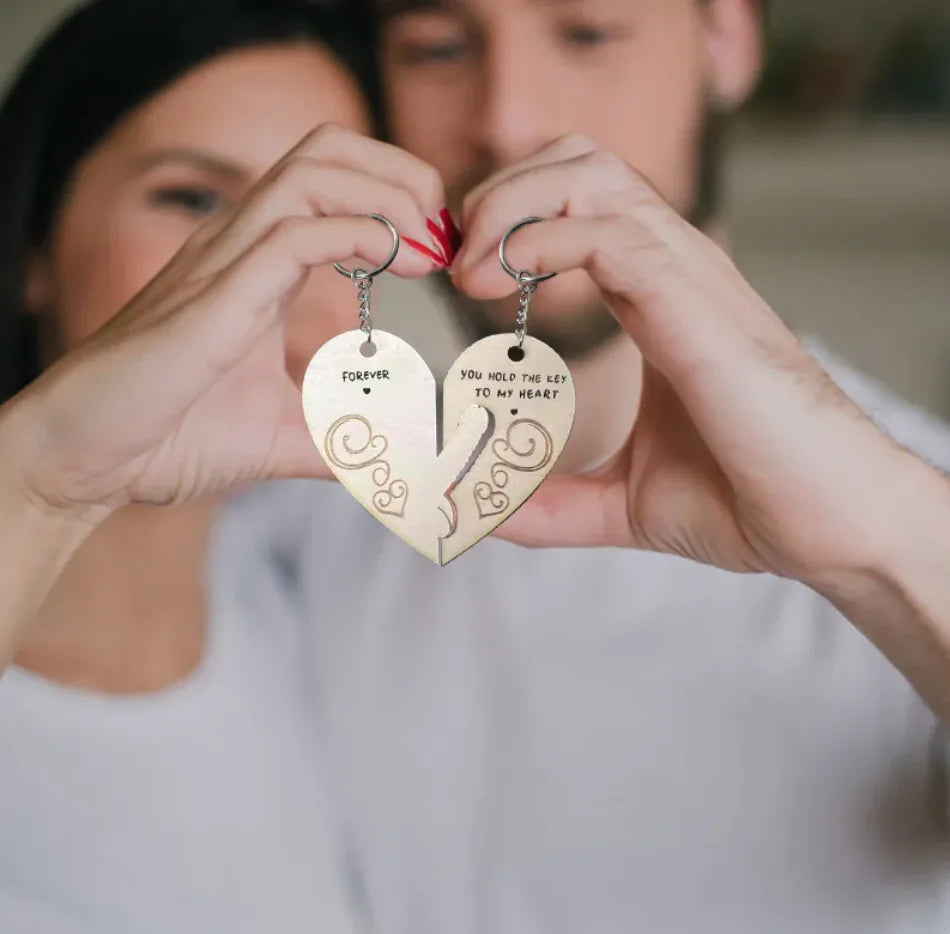Engraved Wooden Love Couple Keychain