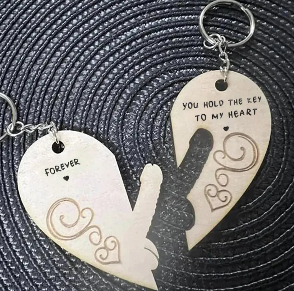 Engraved Wooden Love Couple Keychain