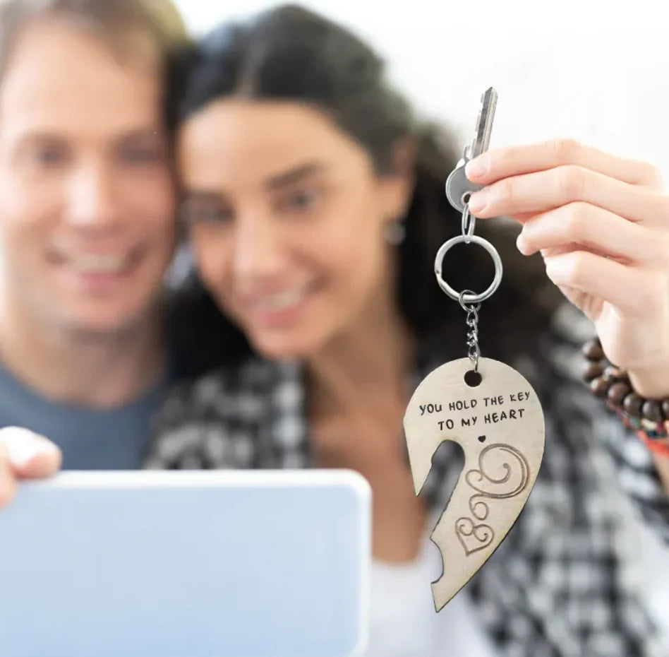 Engraved Wooden Love Couple Keychain