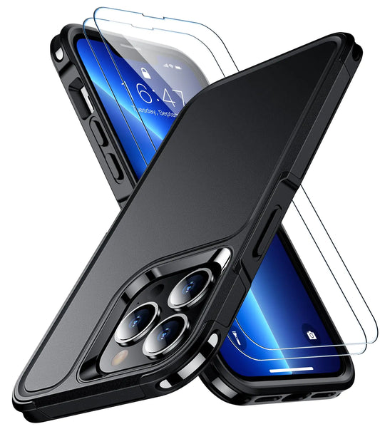 Designed for iPhone 13 Pro Case, [10 FT Military Grade Drop Protection] [with 2 pcs Tempered Glass Screen Protector] Cover for iPhone 13 Pro 6.1 inch (Black)